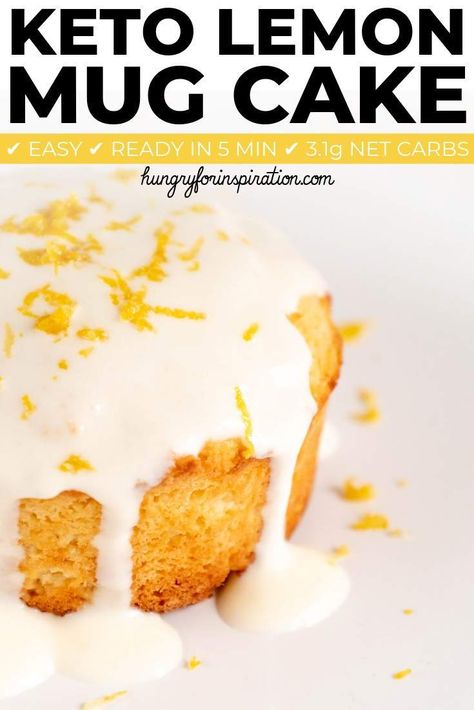 Easy Sugar Free Keto Lemon Mug Cake with only 3.1g net carbs per serving! Ready in only 5 minutes - the perfeckt keto snack , keto breakfast or keto dessert. #ketomugcake #lowcarbmugcake #mugcakes #lemoncake #ketodessert #ketosnacks #ketobreakfast Keto Lemon Mug Cake, Icecream Ideas, Cheesecake Ideas, Low Carb Mug Cakes, Lemon Mug Cake, Keto Mug Cake, Low Carb Cheesecake, Keto Friendly Desserts, Keto Snack