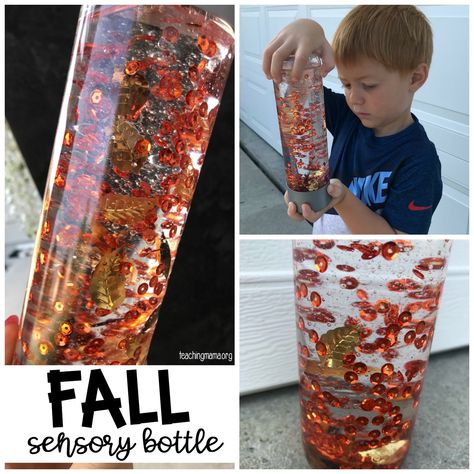 Sensory Bottle with Confetti Leaves Fall Sensory Bottles Preschool, Autumn Sensory Bottles, Fall Sensory Bottles, Confetti Leaves, Goddard School, Fall Activities For Toddlers, Fall Sensory, Calm Down Bottle, Daycare Themes