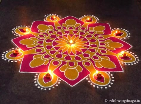 Best Rangoli For Diwali, Rangoli For Festival, Rangoli Idea, Mandala Rangoli, Rangoli Flower, Happy Diwali Rangoli, Rangoli Designs For Diwali, Diwali Rangoli Designs, Colour Rangoli