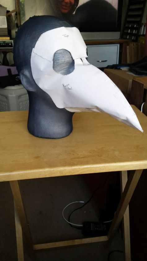 My first attempt at making a plague Dr mask. Next, leather, not paper! Plague Doctor Mask Pattern, Black Plague Mask, Plague Dr Mask, Plague Dr, Plague Doctors, Cardboard Mask, Black Plague, Plague Mask, Plague Doctor Mask