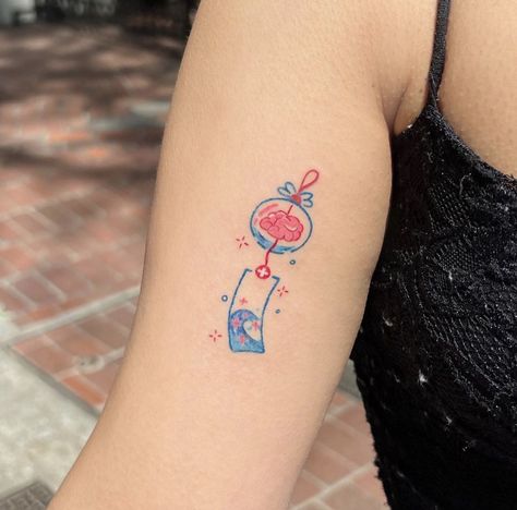 Tattoo by @sonsu_tattoo on Instagram, who is based in Washington, USA. Korean Tassel Tattoo, Wind Chime Tattoo, Kawaii Tattoos, Tatts Ideas, Charm Tattoo, Japanese Wind Chimes, Kawaii Tattoo, Cute Tiny Tattoos, Tiny Tattoo