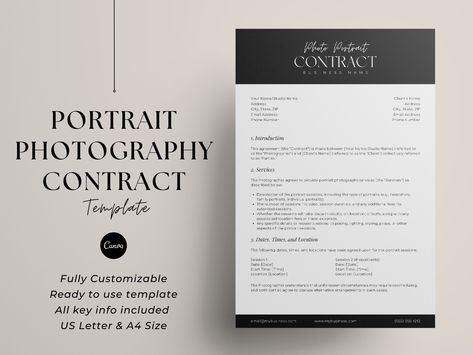 Contract Template Design, Photography Contract Template, Small Business Templates, Photography Contract, Best Website Templates, Template Cute, Template Notion, Portfolio Template Design, Contract Design