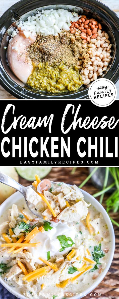 Chicken Chili Crock Pot, Chili Crock Pot, Crock Pot Easy, White Chicken Chili Recipe Crockpot, Winning Chili Recipes, Award Winning Chili Recipe, Award Winning Chili, Cream Cheese Chicken Chili, White Chicken Chili Slow Cooker