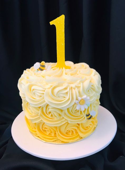 Three Year Old Bee Birthday, Sweet As Honey Birthday Party, Bee Cake 1st Birthday, Bumble Bee First Birthday Cake, Bumble Bee Smash Cake First Birthdays, 1st Birthday Bee Cake, 1st Bee Day Smash Cake, Bee Cake For 1st Birthday, Bee Themed Cake 1st Birthdays