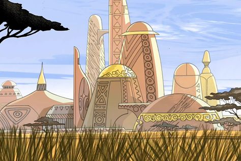 Wakanda (comics) The Journey to Wakanda Afrofuturism and Black Panther Animated Landscape, Sci Fi City, Afrique Art, Fantasy Comics, History Projects, Fantasy City, Fantasy Places, Futuristic City, Fantasy Art Landscapes