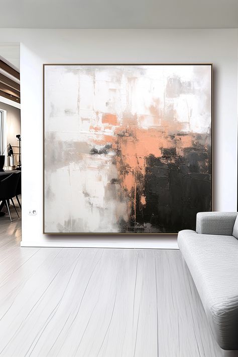 Original handmade abstract painting featuring peach, black, and white with textured brush strokes on canvas Black Gold Painting, Textured Acrylic, Handmade Wall Art, Large Canvas Art, Abstract Landscape Painting, Handmade Artwork, Modern Abstract Painting, Black Abstract, Large Canvas