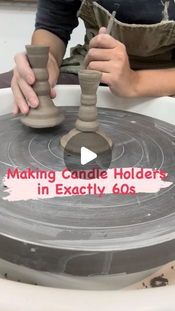 DJ Does Pottery on Instagram: "Let’s make some carved candle holders in exactly 1 minute! 🕯️⏱️    To carve on the wheel, I carry out two phases—one phase of carving when the form is freshly thrown and another phase of carving once it’s dry and in the trimming stage. The initial carve sets the shape and acts as a guide to make trimming carving a bit easier—almost like a map. The second phase of carving is meant to bring out those beautiful curvatures and match the vibe of its mate. The goal isn’t to get the pair identical (embracing the handmade nature of these friends) but rather to have a cohesive look.   #pottery #prep #ceramic #studio #preparation #potterystudio #potterylove #potterylife #clay #clayart #handmade #art #artoftheday #progress #process #contemporaryceramics #makersgonnamak Wheel Thrown Candle Holder, Ceramic Candle Holders Pottery, Making Candle Holders, Candle Holder Pottery, Carved Candle, Handmade Candle Holders, Pottery Candle Holder, Pottery Candle, Phase One