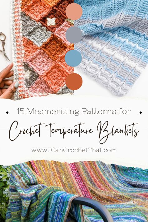 Discover the joy of crochet temperature blankets with these captivating patterns. Record the changing seasons in yarn and create cozy home décor. Explore crochet temperature blanket patterns and start your creative journey today! Temp Blanket Crochet Pattern, Chevron Temperature Blanket, Unique Temperature Blanket, Temperature Blanket Crochet Granny Squares, Granny Square Temperature Blanket Crochet, Temperature Blanket Pattern Crochet, Temperature Blanket Crochet Pattern Free, Book Blanket Crochet, Crochet Temperature Blanket Color Combos