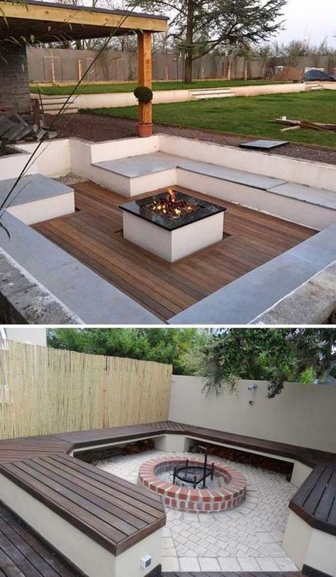 Sunken Fire Pit, Design Per Patio, Backyard Ducks, Sunken Fire Pits, Outside Fire Pits, Fire Pit Ideas, Outdoor Fire Pit Designs, Modern Fire Pit, Diy Cushions