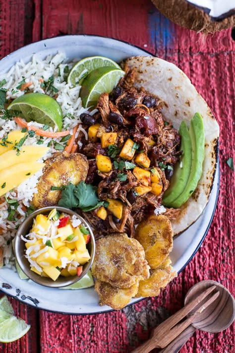 Caribbean Mango Pork and Tropical Rice Plates | halfbakedharvest.com @hbharvest Tropical Rice, Latino Food, Half Baked Harvest Recipes, Carribean Food, Jamaican Dishes, Caribbean Cuisine, Harvest Recipes, Mango Recipes, Island Food