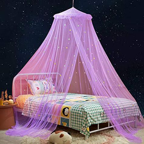 Curtains For Kids, Girls Canopy, Princess Canopy Bed, Glow In The Dark Stars, Canopy Bed Diy, Canopy Bed Curtains, Canopy And Stars, Dark Stars, Canopy Curtains