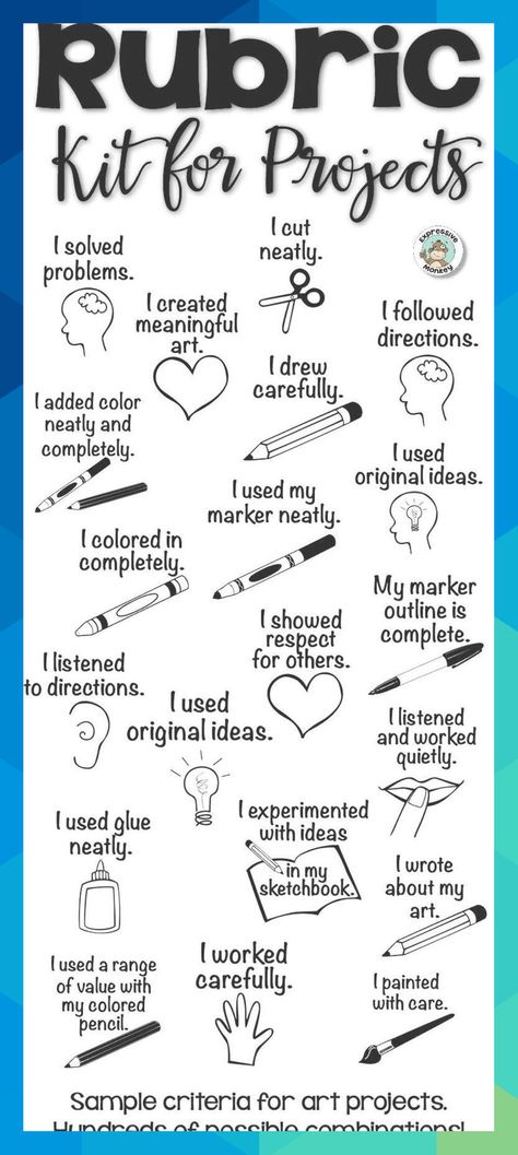 Illustrated criteria makes filling out rubrics easier and better for visual learners. - art rubric - getting quality work done - rubric kit - assessing elementary art - #boccore1996 Art Assessment, Art Rubric, Art Classroom Management, Art Critique, Art Handouts, Assessment Rubric, Art Teaching, Art Worksheets, Art Curriculum