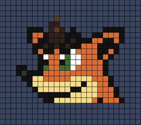 A pixel art template of Crash Bandicoot's face. Face Pixel Art, Nintendo Perler, Pixels Art, Art Pixel, Hamma Beads, Pixel Art Grid, Pixel Art Games, Bead Sprite, Hijab Cartoon