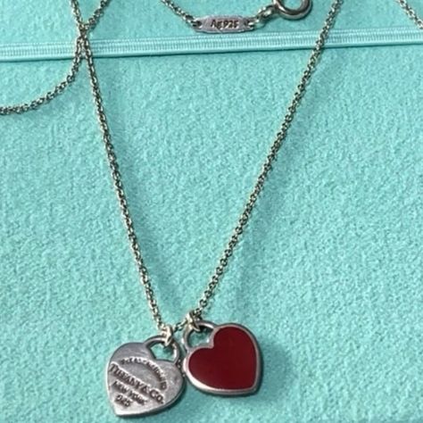 Tiffany and co red double heart necklace Tiffany Necklace, Double Heart Necklace, Tiffany Co Jewelry, Tiffany And Co, Double Heart, Heart Necklace, Jewelry Watches, Plus Fashion, Red