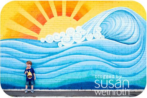 Love the simplicity of it and cheerful color. Beach Theme Wall Mural, Sunset Mural Painting, Yard Mural, Wave Wall Mural, Sun Mural, Backyard Mural, Ocean Mural, Exterior Murals, Beach Wall Murals