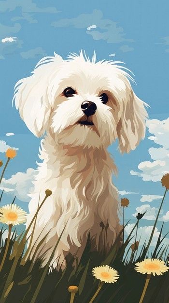 White Dog Painting Acrylic, Maltese Dog Drawing, Maltese Painting, Maltese Drawing, White Dog Painting, Maltese Art, Dog Caricature, 30 Tattoo, Pet Portrait Paintings