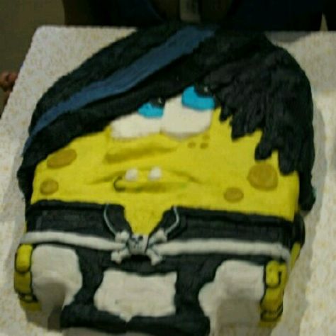 Emo spongebob Emo Spongebob Cake, Emo Cake, Emo Spongebob, Spongebob Birthday Cake, Funny Cakes, Ugly Cakes, Spongebob Birthday, Funny Birthday Cakes, Spongebob Funny