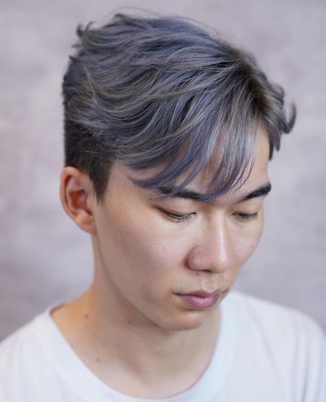 Male Hairstyle with Lavender Hair Color Dark Asian Hair, Grey Hair Color Men, Hairstyles For Asian Men, Asian Men Hairstyles, Angular Fringe, Male Hairstyle, 2023 Hairstyles, Lavender Hair Colors, Low Fade Haircut