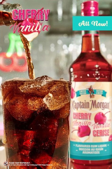 Cherry Vanilla & Cola [Video] in 2022 | Flavored rum, Rum liquor, Vanilla Captain Morgan Cherry Vanilla, Rum Liquor, Fun Drink Recipe, Vanilla Rum, Flavored Rum, Summer Drinks Alcohol, Rum Recipes, Cherry Vanilla, Captain Morgan