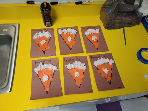 Pumpkin Pie Art For Toddlers, Triangle Art For Toddlers, Rectangle Crafts For Toddlers, Triangle Crafts For Toddlers, Triangle Crafts Preschool, Thanksgiving Food Art, Pumpkin Pie Craft, Triangles Activities, Pilgrim Crafts