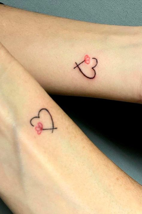 Lesbian Couple Tattoo Ideas, Lesbian Matching Tattoos, Lesbian Couple Tattoos, His And Hers Tattoos, Couple Tattoo Heart, Simple Couples Tattoos, Couple Name Tattoos, Wife Tattoos, Lesbian Tattoo