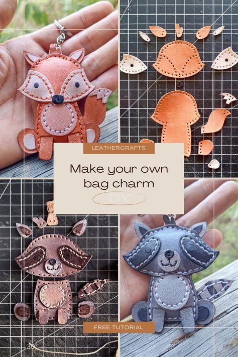 Animal Bags Diy, Leather Bag Charm Diy, Faux Leather Keychain Ideas, Leather Bag Charm, Simple Leather Projects, Backpack Charms Diy, Bag Charms Diy, Faux Leather Crafts, Leather Animals