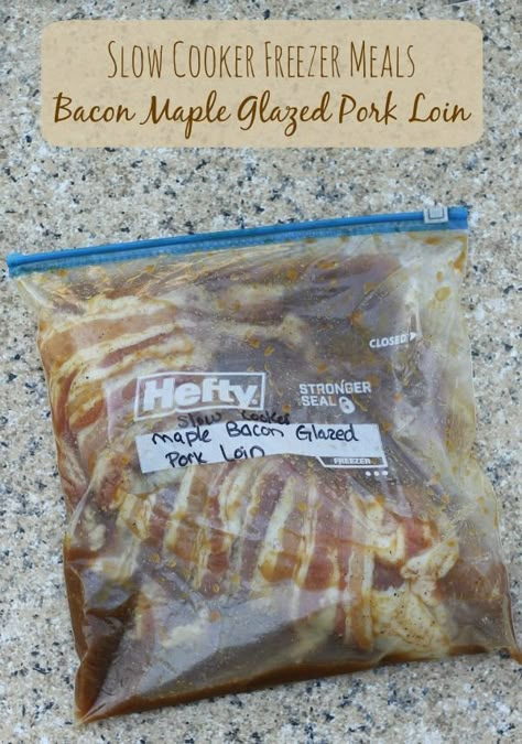 Maple Bacon Pork Loin - Freezer to Slow Cooker Meals. Delicious dinner for your crockpot! Bacon Pork Loin, Bag Meals, Pork Chops And Applesauce, Freeze Meals, Fall Slow Cooker, Freezer Dinners, Crockpot Freezer Meals, Slow Cooker Freezer Meals, Freezer Friendly Meals