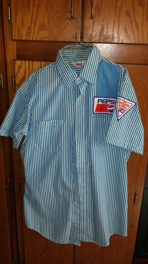 1991-1996 pepsi drivers uniform. Pepsi Vintage, Vintage Pepsi, Pepsi Cola, Dr Pepper, Coca Cola, Apparel Accessories, Retro Vintage, Shirt Designs, Cute Outfits