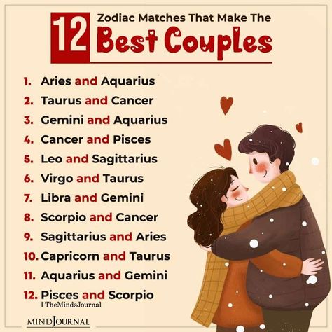 12 Zodiac Matches That Make The Best Couples Zodiac Matches, Best Zodiac Couples, Zodiac Signs Couples, Astrology Signs Compatibility, Gemini Aquarius, Astrology Signs Dates, Zodiac Compatibility Chart, Scorpio Virgo, Best Couples