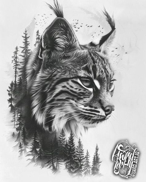 Bob Cat Tattoo, Bobcat Tattoo Design, Animal Spine Tattoo, Lynx Tattoo Design, Bobcat Tattoos, Wild Cat Tattoo, Mountain Lion Tattoo, Animal Nature Tattoo, Lynx Tattoo