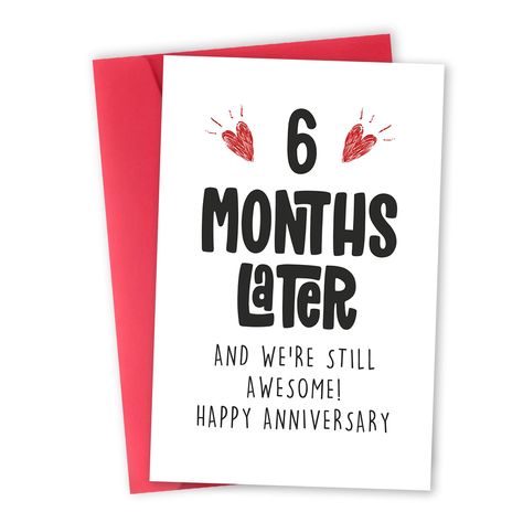 PRICES MAY VARY. Lovely 6 Month Anniversary Cards Gifts--It is a perfect gift for sending your girlfriend, boyfriend, husband, wife. It is sure to bring a big smile on his/her face when receiving the greeting card. Sweet Half A Year Anniversary Card--This card features cute love pattern on the front and comes with this text “ 6 months later and we're still awesome! ”. Product Information--8.0*5.3 inches is printed on 300gsm premium recycled smooth card and comes with a red envelope and transpare 6 Months Anniversary Card Ideas, Gifts For 6 Month Anniversary Boyfriends, 5 Months Anniversary Boyfriend, Half Year Anniversary, 5 Month Anniversary, 4 Month Anniversary, 6 Months Anniversary, 6 Month Anniversary Boyfriend, Six Month Anniversary