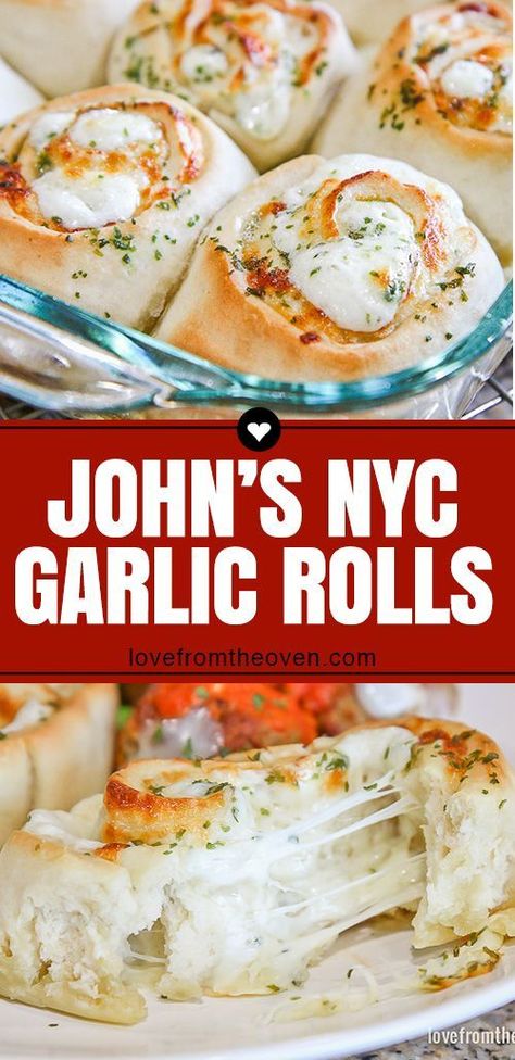 Cheesy Garlic Rolls - John's Garlic Rolls Copycat • Love From The Oven #garlicrolls #garlicbread #dinner #recipes #baking #food #lftorecipes Cheesy Garlic Rolls, Savory Rolls, Love From The Oven, Garlic Rolls, Biscuit Rolls, Recipes Baking, Bread Recipes Homemade, Dinner Rolls, Bread Rolls