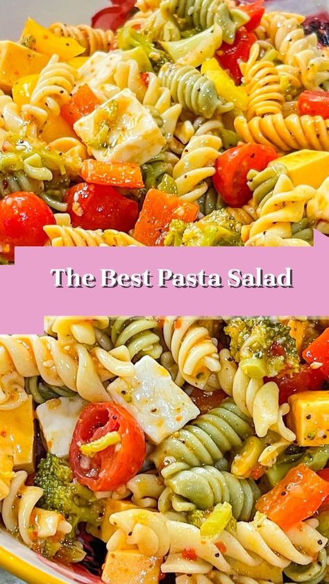 Steph Gigliotti | Real Life Recipes on Reels Salad Supreme Seasoning, Steph Gigliotti, Salad Supreme, Bowtie Pasta Salad, Raw Broccoli, Best Pasta Salad, Summer Foods, Colby Jack, Cheese Cubes