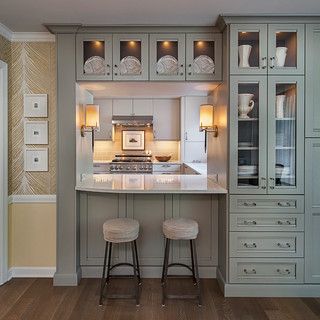 Kitchen pass through window with dark cherry wood cabinetry - Transitional - Kitchen - Chicago - by CabinetWerks by Orren Pickell | Houzz Kitchen Pass Through Ideas, Kitchen Pass Through Window, Pass Through Kitchen, Kitchen Pass Through, Kitchen Pass, Pass Through Window, Recessed Panel Cabinets, Wood Floor Kitchen, Fabulous Kitchens