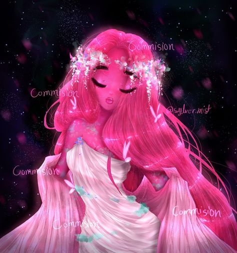 Pink Goddess, Persephone Lore Olympus Fanart, Persephone Aesthetic Pink, Persephone Neon Gods, Persephone Pfp Lore Olympus, Persephone Hair Lore Olympus, Persephone Lore Olympus Short Hair, Persephone Art, Colored Characters