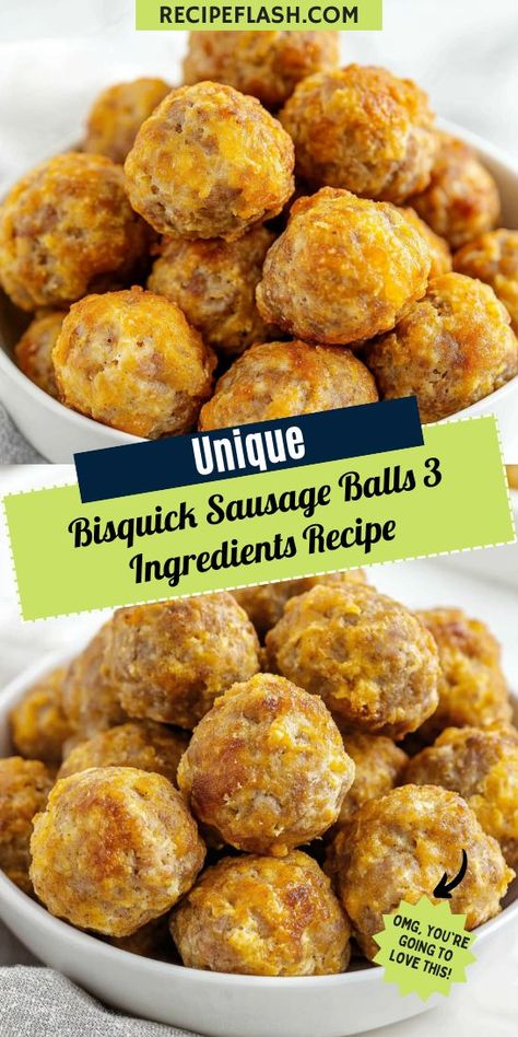 Craving something savory and satisfying? Try these easy Bisquick Sausage Balls that require only three ingredients! Perfect for parties or game day, they’re a guaranteed hit. Don’t forget to save this recipe for when you want a simple yet delicious sausage ball treat! How To Make Sausage Balls, Thanksgiving Sausage Balls, Cheddar Sausage Balls, Best Sausage Balls, Holidays Snacks, Easy Sausage Balls, Bisquick Sausage Balls, Bisquick Mix Recipe, Bisquick Sausage