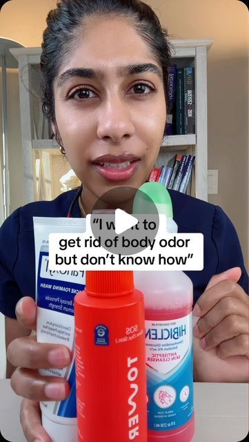 Dr. Neera Nathan on Instagram: "If you want to smell like NOTHING, then listen up.

Here are my favorite hacks for body odor as a dermatologist:

1. Use Hibiclens or PanOxyl as a body wash a few times per week in the shower to get rid of odor causing bacteria to stop the stink in its tracks. Can be used on the body, pits, groin, butt and feet. (Avoid eyes/ears with Hibiclens, PanOxyl can stain towels/sheets)

2. Spray hypochlorous acid post work out to neutralize any body odor 

3. Apply antiperspirant on dry skin at night to help prevent sweating. No sweat = no odor. 

4. Try using glycolic acid on underarms 1-2x week (max) to reduce odor and even lighten dark armpits. Avoid if you have sensitive skin.

#bodyodor #personalhygiene #hygiene #fyp" Armpit Scrub Body Odor, Body Odor Remedies Woman Tips, Body Odor Remedies, Odor Remedies, Hypochlorous Acid, Dark Armpits, Body Odor, Antiperspirant, Personal Hygiene