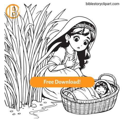 Baby Moses Found In the Nile River Coloring Page Red Sea Coloring Page, Moses Coloring Page, Moses And The Israelites, Parting Of The Red Sea, Bible Clipart, Crossing The Red Sea, Swaddling Clothes, The Nile River, Baby Moses