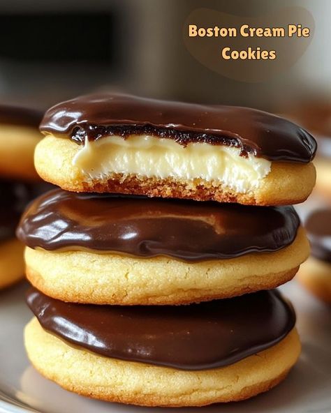 Boston Cream Brownies, Boston Cream Pie Bars, Desserts With Ganache, Boston Cream Cookies, Boston Cream Pie Cheesecake, Boston Cream Pie Cookies, Cream Pie Cookies, Optimal Recipes, Decadent Cookies