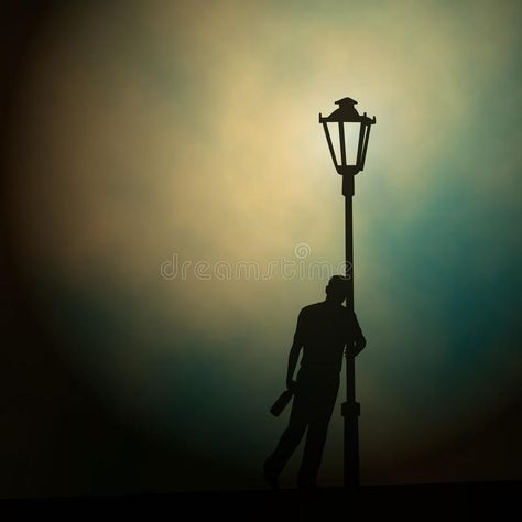 Streetlight drunk. EPS10 editable vector illustration of a drunken man leaning against a lamp-post at night made using a gradient mesh stock illustration Cement Painting, Evening Pictures, Indian Illustration, Black Paper Drawing, Person Drawing, Some Nights, Street Lamp, Paper Drawing, Urban Sketching