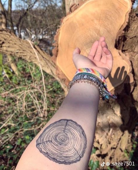 Eco Tattoo Ideas, Sustainability Tattoo, Tree Rings Tattoo, Hippie Sleeve Tattoo, Granola Tattoos, Granola Tattoo Ideas, Small Hippie Tattoo, Eco Tattoo, Earthy Tattoo Ideas