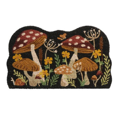 Black Multicolor Mushroom Forest Coir Doormat by World Market