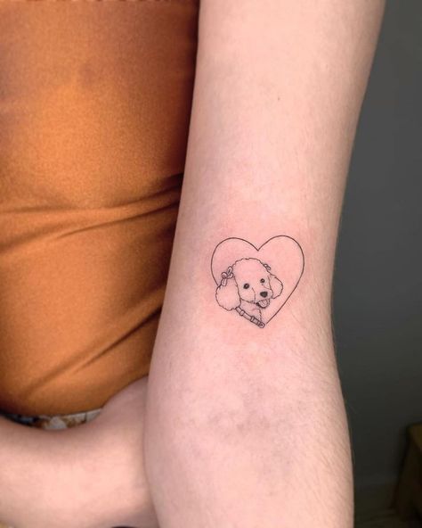 Shih Tzu Tattoo Minimalist, Maltipoo Tattoo, Toy Poodle Tattoo, Poodle Tattoo Ideas, Poodle Tattoo, Small Dog Tattoos, Purple Tattoos, Princess Tattoo, Marvel Tattoos