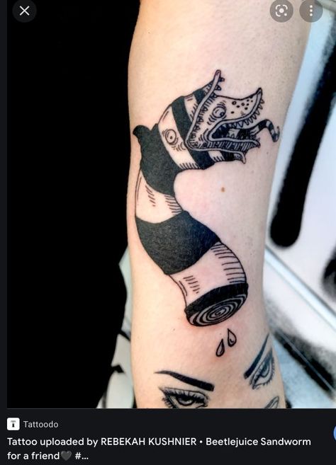 Beetlejuice Snake Tattoo, Sandworm Tattoo, Beetlejuice Snake, Beetlejuice Tattoo, Around Arm Tattoo, Beetlejuice Sandworm, Tattoo Maker, Goth Tattoo, Tattoo Now