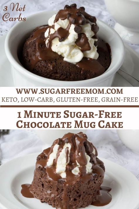 1 Minute Sugar-Free Chocolate Mug Cake {Low Carb, Keto, Dairy Free & Gluten Free} Low Carb Mug Cakes, Using Almond Flour, Keto Chocolate Mug Cake, Keto Mug, Mug Cake Healthy, Chocolate And Coconut, Resipi Kek, Chocolate Mug Cake, Keto Chocolate Cake