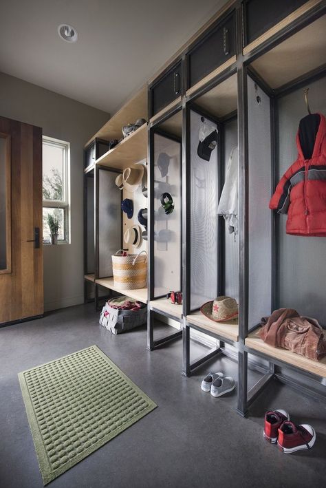 Add a caption Modern Mudroom, Nelson Platform Bench, Gear Room, Ski Room, Mudroom Design, Modern Hallway, Entry Way Design, Small Entryway, Laundry Mud Room