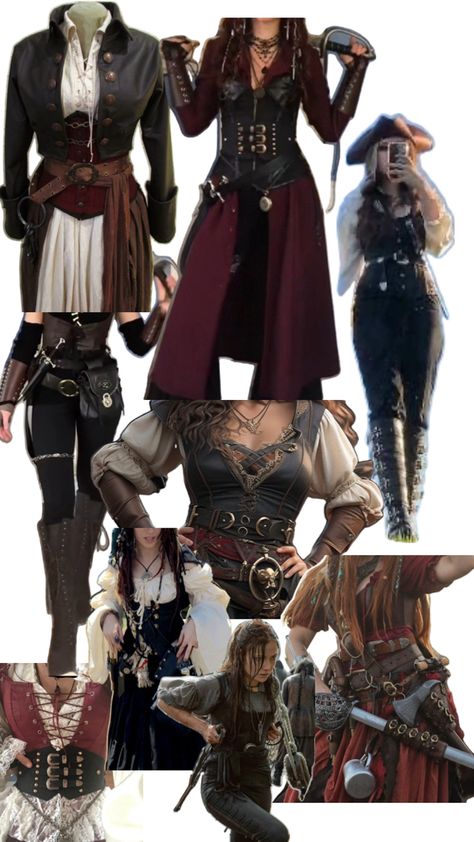 Woman Pirate Dress, Steam Punk Pirate Costume, Creative Pirate Costume, Grunge Pirate Costume, Medieval Female Outfits, Female Pirate Accessories, Closet Pirate Costume, Renfaire Pirate Outfit, Ren Fest Pirate Costumes Women