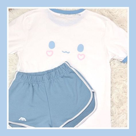 Kuromi Pattern, Sanrio Clothes, White Puppy, Gym Suit, Cute Pajama Sets, Summer Suit, Sanrio Cinnamoroll, Cute Pajamas, Japan Style