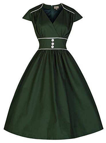 Lindy Bop 'Polly' Carefree And Cute Vintage 50's Retro Style Swing Dress (8, Bottle Green) Lindy Bop http://www.amazon.co.uk/dp/B00OCG1DOU/ref=cm_sw_r_pi_dp_7Joovb1SV9F4V Mode Rockabilly, Rockabilly Mode, Mode Retro, Lindy Bop, Pin Up Outfits, London Dress, Vintage Inspired Fashion, Polly Dress, Retro Mode