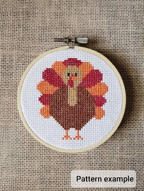 Turkey Cross Stitch, Cross Stitch Fall, Hoop Decor, Fall Cross Stitch, Turkey Pattern, Hand Embroidery Kit, Cross Stitch Needles, Hoop Design, Pattern Wall